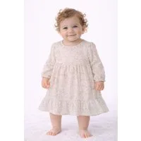 La Bortini Druckkleid Baby Kleid langarm in Creme mit Blumen aus Musselin-Stoff (Sommerkleid für Mädchen, für Neugeborene) aus Baumwolle, 44 50 56 62 68