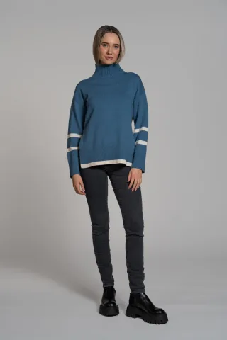THE FASHION PEOPLE - Striped Sweater knitted cozy blue stripe - Gr. - M