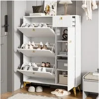 Merax Schuhschrank mit 3 Klappen (1-St) Schuhregal mit Tür und Schublade,Sideboard Schuhkipper H121/B90/ T25cm