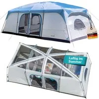 Skandika Tunnelzelt Tonsberg 10 Protect mit Single Skin, Meshdach und abnehmbarem Überzelt, Personen: 10 (Schlafbereich mit herausnehmbarer Trennwand, Tragetasche), Campingzelt, 2 m Stehhöhe, 4000 mm Wassersäule, eingenähter Zeltboden