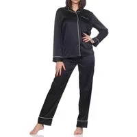 Normann Pyjama Normann Satin Damen Schlafanzug langarm Pyjama mit Knopfleiste
