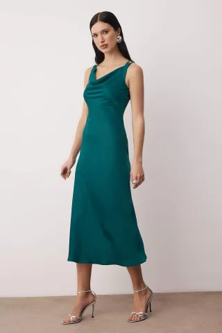 Grünes, gerades, ärmelloses, schickes/abendliches Midikleid für Damen