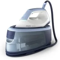 Philips Dampfbügelstation PerfectCare 3000 Series PSG3000/20, hellblau/dunkelblau/weiß, 1400 ml Wassertank, 2.400 Watt, Vertikaldampf, Keramik-Bügelsohle, 350gr Dampfstoß