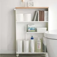 Yamazaki Badregal Tower schmal Toilettenpapier Aufbewahrung WC-Rollen Klopapier, Rollregal, Badwagen, Rollwagen, Regal auf Rollen mit Ablage