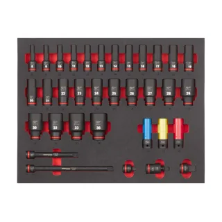 Milwaukee 1/2" SHOCKWAVE Schlagnüsse lang Einlage für Werkstattwagen 78 cm, 34-teiliges Set - 4932493394