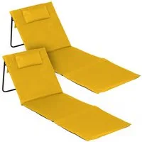 Spetebo Gartenliege Strandmatte 2er Set klappbar mit verstellbarer Rückenlehne, Anzahl, 1 St., Stück, Integriertes Kopfkissen