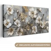 OneMillionCanvasses® Leinwandbild Panorama Blumen - Weiß - Grau - Gold - Luxus, Fotodruck (1 St), Wandbild, Deko Schlafzimmer Wohnzimmer Flur 40x20 cm