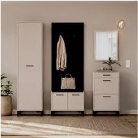 Lomadox Garderoben-Set OLHAO-131, (Spar-Set, 5-St., Garderobenschrank Paneel Schuhbank Schuhschrank Spiegel), in Kaschmir Beige, mit Spiegel, modern