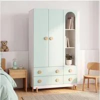 en.casa Kinderkleiderschrank »Vaarentaa« mit 4 Schubladen 156x90x41 cm Weiß/Mintgrün