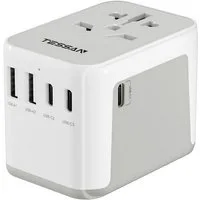 TESSAN Reiseadapter Weltweit Universal mit 2 USB und 3 USB C Reiseadapter AC Buchse, USB A, USB C zu US Plug(Typ A), UK Plug (Typ G), EU Plug (Typ C), AUS Plug (Typ I), Dieser Reiseadapter wird mit zwei Überlastsicherungen (10A) geliefert