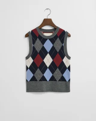 GANT - Argyle Pullunder mit Rundhalsausschnitt charcoal melange - Gr. - S