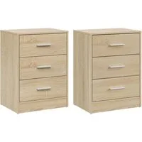 Woltu Nachttisch (2er-Set), Nachtschrank, 2er Set, mit 3 Schubladen, Nachtkommode, 39x54x28cm