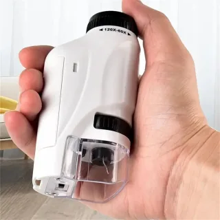 Mini Microscope Handheld LED Light Portable Microscope 60X-120X Magnification Educational Science Toy for Exploration an