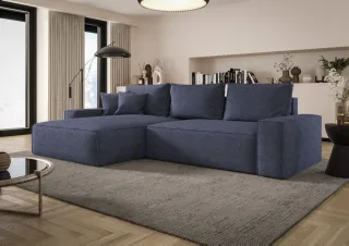 Ecksofa Schlafsofa Sofa WALKEN Stoff Aragon Blau Ottomane Links