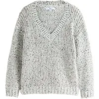 Next V-Ausschnitt-Pullover Grobstrickpullover mit Pailletten und V-Ausschnitt (1-tlg)