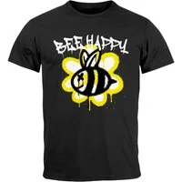 Neverless Print-Shirt Herren T-Shirt Aufdruck Bee Happy Biene Blume Graffiti mit Print