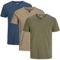 Jack & Jones T-Shirt 3er Pack Split (Spar-Set, 3-tlg) T-Shirt - Baumwolle - Atmungsaktiv - Aus hochwertigem Slub-Gewebe
