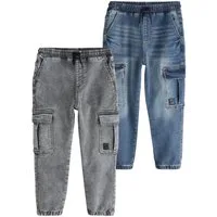 Next Dehnbund-Jeans Cargo-Jeans mit Taschen und Elastikbund, 2er-Pack (2-tlg)