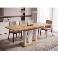 Endo-Moebel Säulen-Esstisch "Appia White" 130-210cm ausziehbar, erweiterbar, modern (1 Tisch), 2 Erweiterungsplatten, für 4, 6 oder 8 Personen, weiße Beine