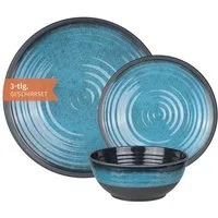 Moritz Geschirr-Set Camping Geschirr Stone Blue 3-teilig, Melamin, 3 tlg, Geschirrset Campinggeschirr Picknick Geschirr Bootsgeschirr