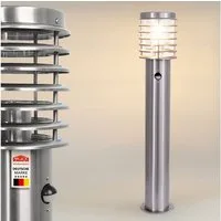 Maxkomfort Außen-Stehlampe 252D-800, mit Bewegungsmelder, ohne Leuchtmittel, Außenstandleuchte asu Edelstahl und Glas mit E27 Fassung
