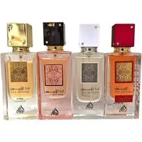 Lattafa Duft-Set Ana Abiyedh, Poudree, Rouge, Scarlet, EDP + Parfümzerstäuber (leer)