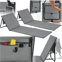 tectake Gartenliege gepolsterte Strandmatte, mit Tragegurt, inkl. Aufbewahrungstasche, Balkonliege Mina, 2 St., für Außen in Grau/Blau, klappbar, pulverbeschichtetes Stahlgestell, ultraleicht, pflegeleicht