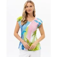 Passioni Plisseeshirt in hellen bunten Farben Plissé T-Shirt in rosa, grün und blau
