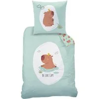 MTOnlinehandel Bettwäsche Capybara "Be like Capy" 135x200 + 80x80 cm, Tiermotiv, Baumwolle, 2 teilig, Wende-Bettwäsche • Cute Animals • Geschenkidee