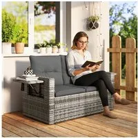 Outsunny Gartensofa mit Kissen, Klappbar Seitentabletts, Loungesofa 1 Teile, für Garten Terrasse Balkon, Poly Rattan Hellgrau