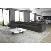 thematys Ecksofa ASTON MAXI 405 x 203cm mit Schlaffunktion & Bettkasten –, L-Sofa mit 5 verstellbaren Kopfstützen, Samt (Monolith), Cord (Poso) - L-Form, XL-Wohnlandschaft, 405 cm breit