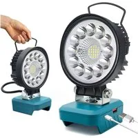 VIVIHEYDAY LED Baustrahler Akku Lampe Für Makita 18v, Kabellose Led Arbeitsleuchte Akku, 36W, Hell Led Strahler Tragbares Flutlichter Baustellen Lampe, Akku Scheinwerfer mit Typ C und USB-Aufladung