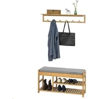 SoBuy Wandgarderobe FSR47-N+FHK06-N, Flurset Flurmöbel Schuhbank mit Sitzfläche Flurgarderobe