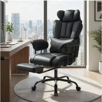 oyajia Chefsessel Ergonomischer Bürostuhl, Höhenverstellbar Schreibtischstuhl (Bürostuhl 200 kg mit Fußstütze und Lendenwirbelstütze), 135° neigbar, für Wohnzimmer, Büro
