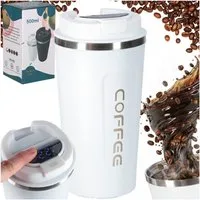 Ikonka Thermobecher Smart Thermobecher mit LED-Temperaturanzeige 500 ml – Schwarz / Weiß, LED-Temperaturanzeige im Deckel Doppelwandige Vakuumisolierung
