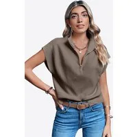 Imily Bela Strickpullover Damen Kurzarm Pullover mit Halbreißverschluss (Packung, 1-tlg., 1per-Pack) hochschließender Kragen