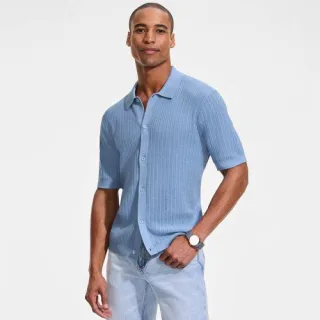 Leichtes Feinstrick-Hemd aus Baumwolle, Herren,  Blau, Baumwolle, by Lands' End