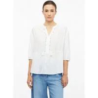 s.Oliver Kurzarmbluse Bluse Viskosemix-Bluse mit Saumvolant und Schmucksteinen