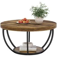 Tribesigns Couchtisch Runde Kaffeetisch Beistelltisch, Industrial 2-Tier-Kreis Couchtisch