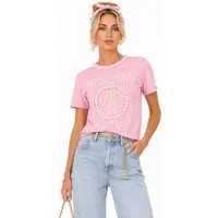 Moschino T-Shirt COUTURE Milano mit Faux Perlen Top Dekorativer Perlenbesatz am Rundhalsausschnitt