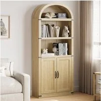GarveeMore Bücherregal 182cm Bogenförmiges aus Holz Ablageregal Stauraumregal Mehrzweckregal, Standregal Bücherturm Bibliothek Regalelement Ablageelement mit Türen