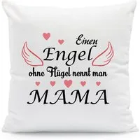GRAVURZEILE Zierkissen mit Spruch - Engel ohne Flügel - Geschenk zum Muttertag - Für Familie, starke Farben ohne Verblassen, Maschinenwäsche geeignet - mit Füllung
