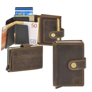 Kartenschieber Portemonnaie Herren Leder 7x10cm mit Scheinfach und Münzfach BOX antikbraun| Greenburry Vintage 1452-25