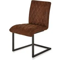KHG Freischwinger Esszimmerstuhl Mikrofaser Braun, bis 110 kg belastbar, Vintage Stil, gepolstert, Nosag-Wellenfederung, Metallgestell Schwarz