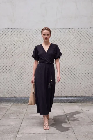 Gepolstertes V-Ausschnitt Maxi-Wickelkleid