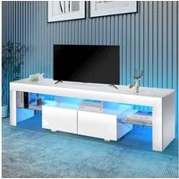 oyajia TV-Schrank Fernsehschrank mit LED-Beleuchtung, 160 cm Lowboard mit 2 Schubladen (Fernsehschrank, 3 offenes Regalfach, viel Stauraum) griffloses TV-Schrank, mit Glasrahmen, Fernsehschrank in wohnzimmer