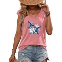 PYLIKE Tanktop Damen Sommer Elegant bequemes Achselhemd mit Blumen Print-Shirt Bequem für Freizeit und Büro,Strandurlaub