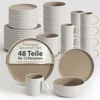 Hausfelder Geschirr-Set Steingut Geschirrset 12 Personen, 48teilig, Shadow Stone (48-tlg), 12 Personen, Steinzeug, spülmaschinen- & mikrowellengeeignet, Reaktivglasur