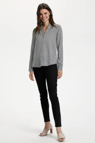 Langarm-Bluse Regular fit Black / Chalk Fan Print black white