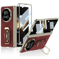 Wigento Handyhülle Für Honor Magic V5 Kunstleder Scharnier Hülle mit Handschlaufe Rot, Scharnierschutz, integrierter Displayschutz, Handschlaufe